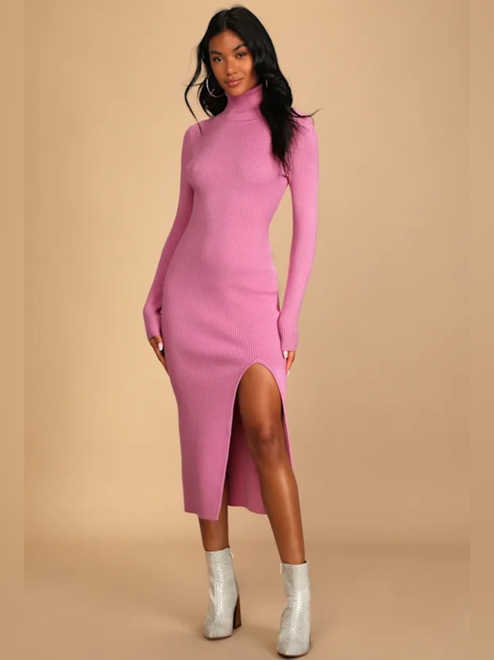 NWT Snuggle With You Pink Turtleneck Midi Sweater Dress SIZE M
